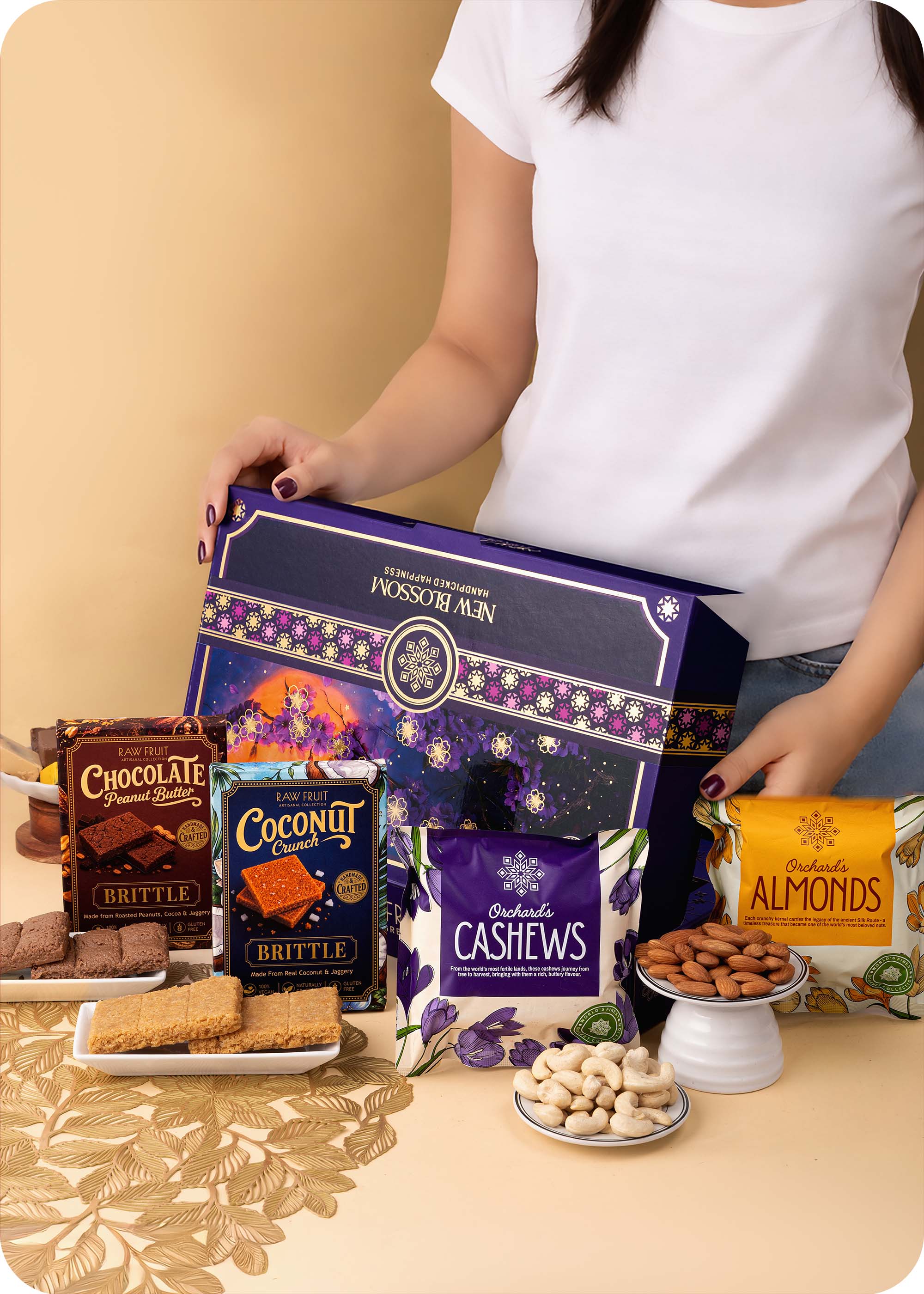 Celebration Hamper Dry Fruits, Brittles & Sweets with Set of 3 Rakhi