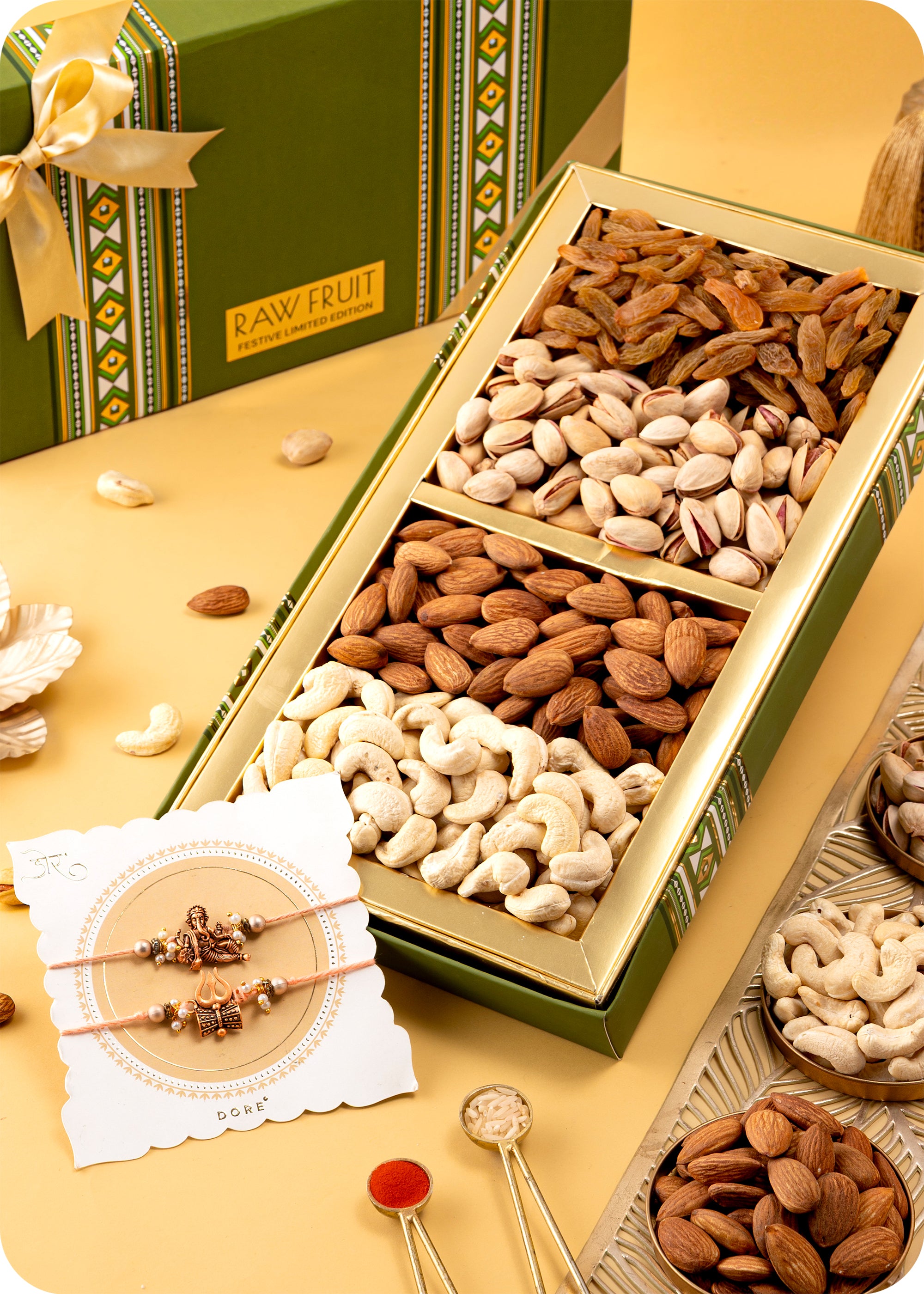 Festive Treat: Pack of 4 Dry Fruits with Rakhi