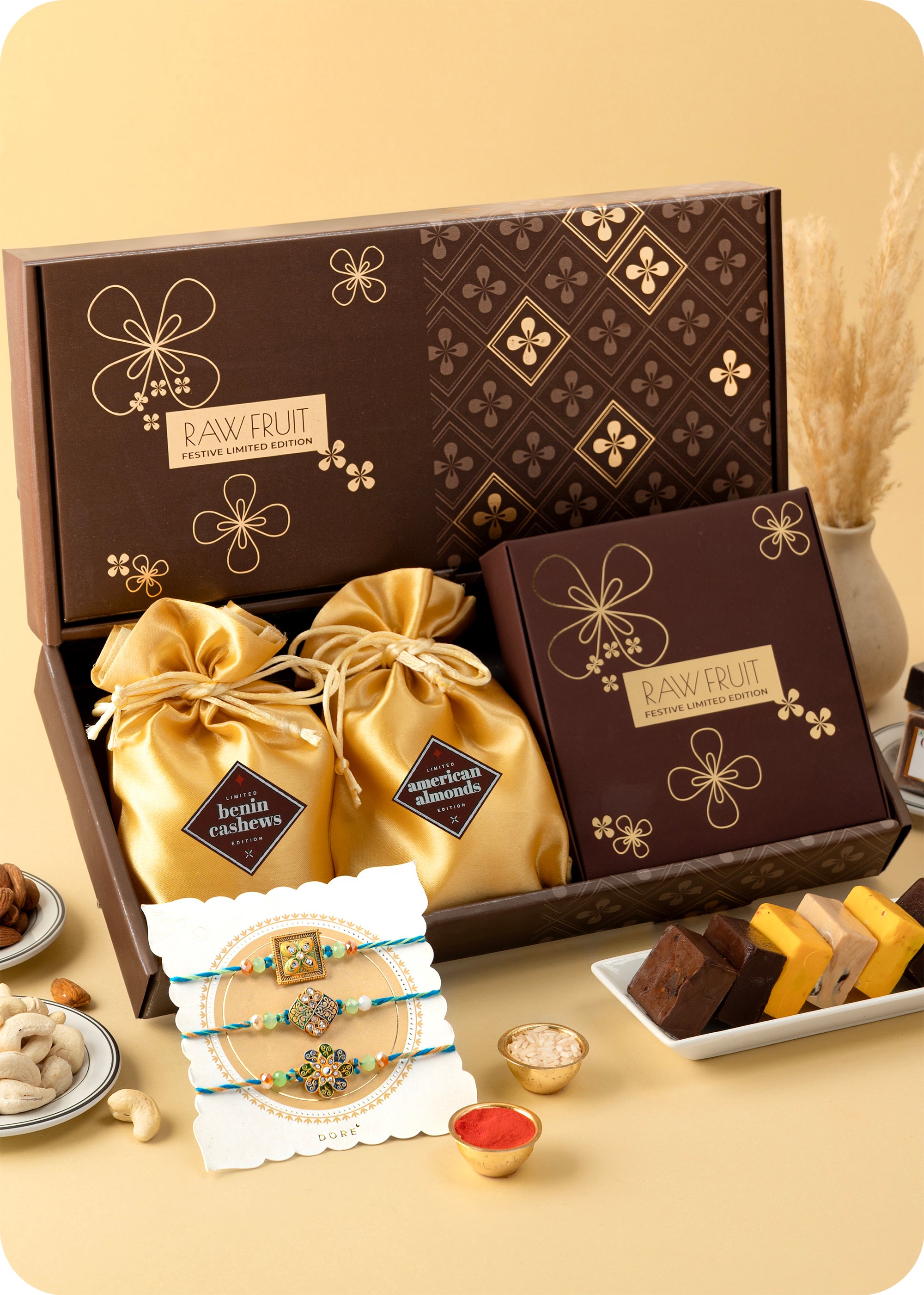 Pack of 9 Sweets & Dry Fruits with Rakhi Set of 3