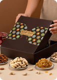 Spiced Cashews Delight Diwali Hamper with Wooden Candle Stands
