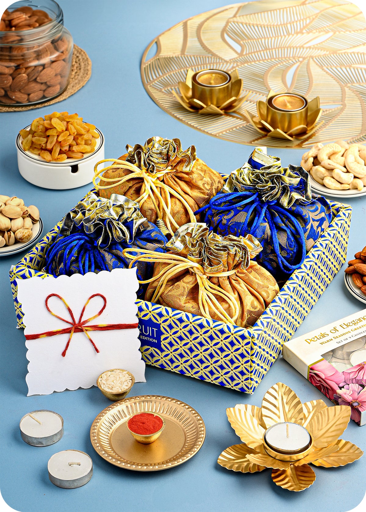 Bhai Dooj Dry Fruits Gift Box with Candle Holder