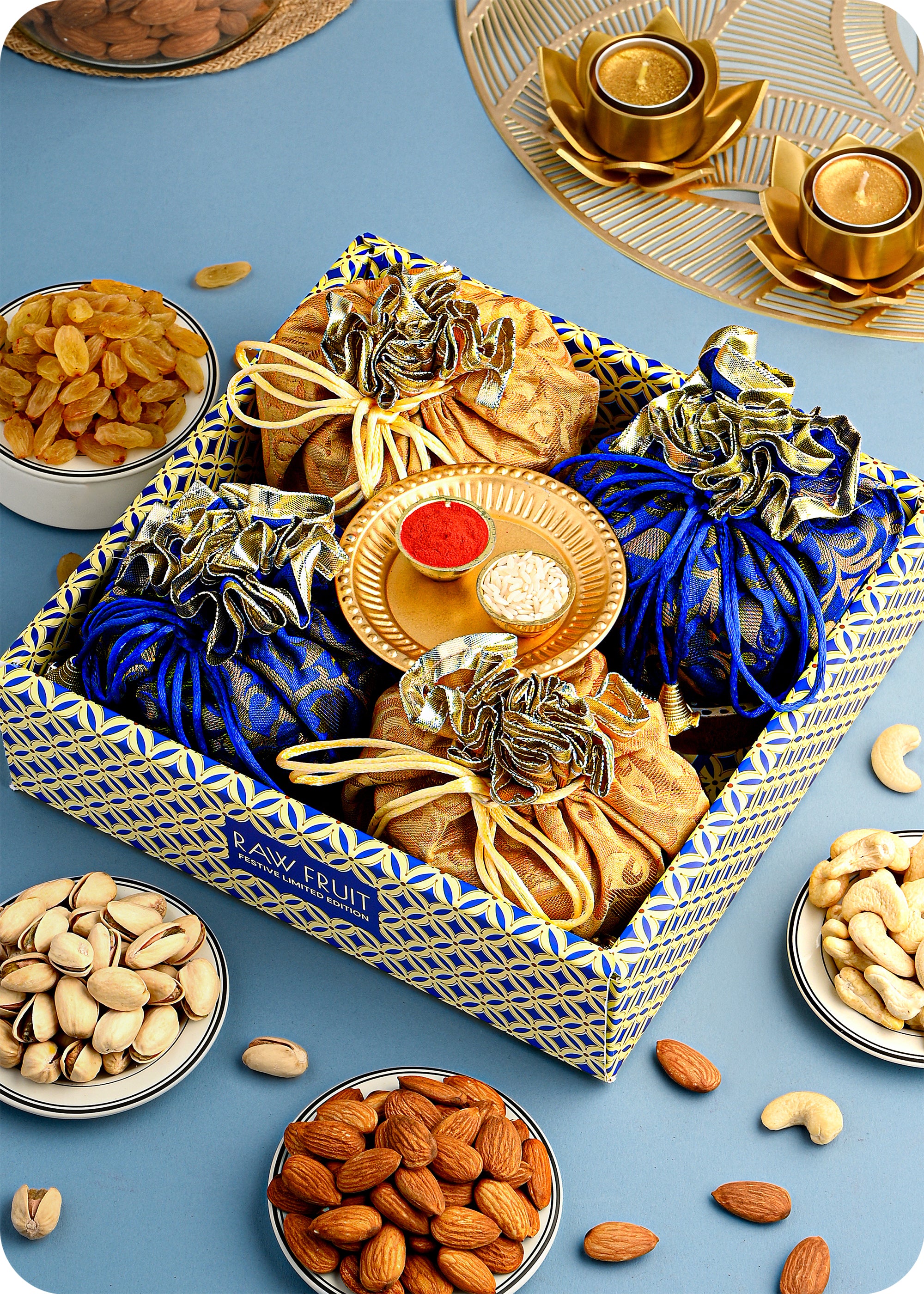 Bhai Dooj Dry Fruits Gift Box with Candle Holder