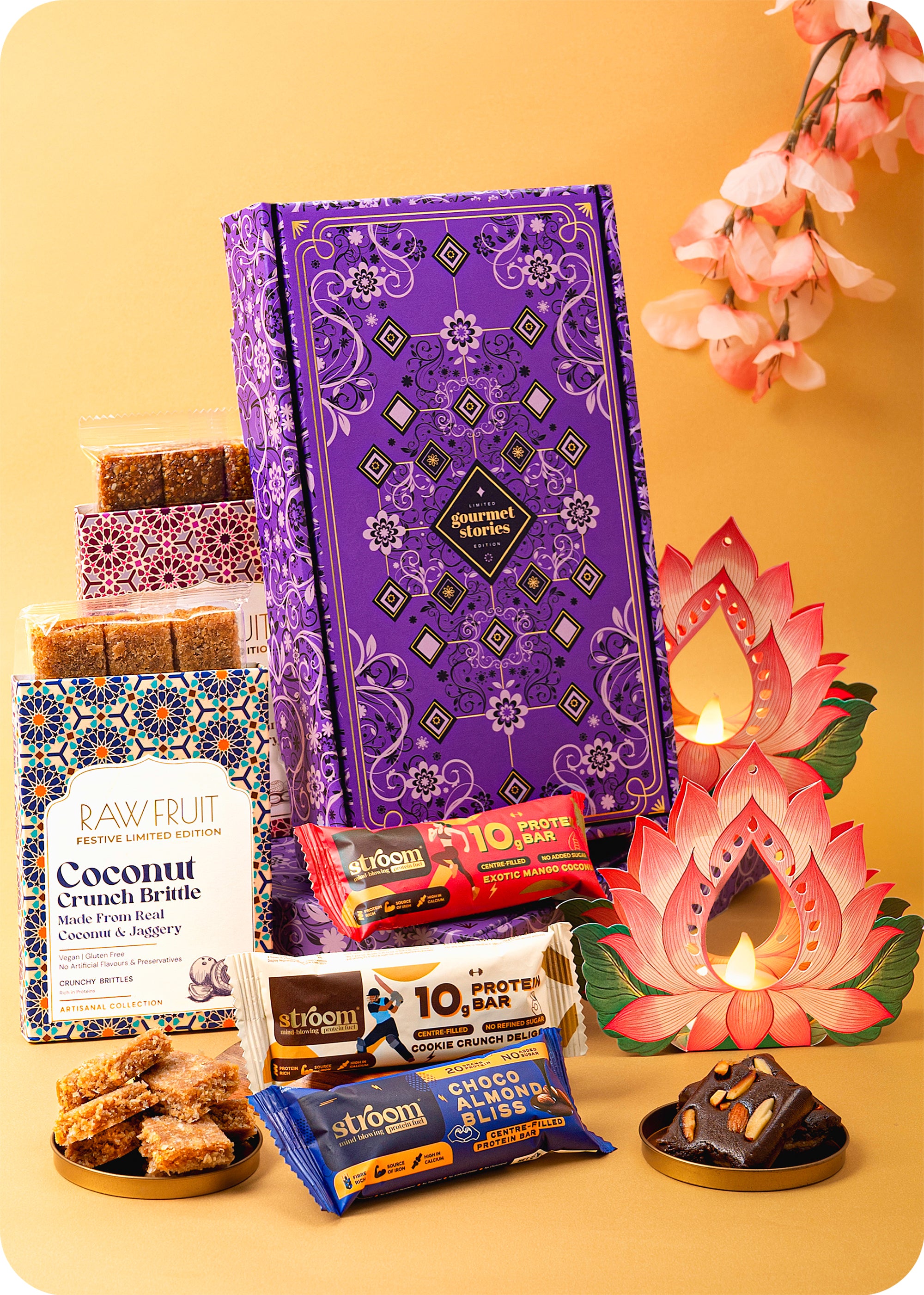 Diwali Delight Box : Protein Bars, Brittle Treats & Lantern Decor