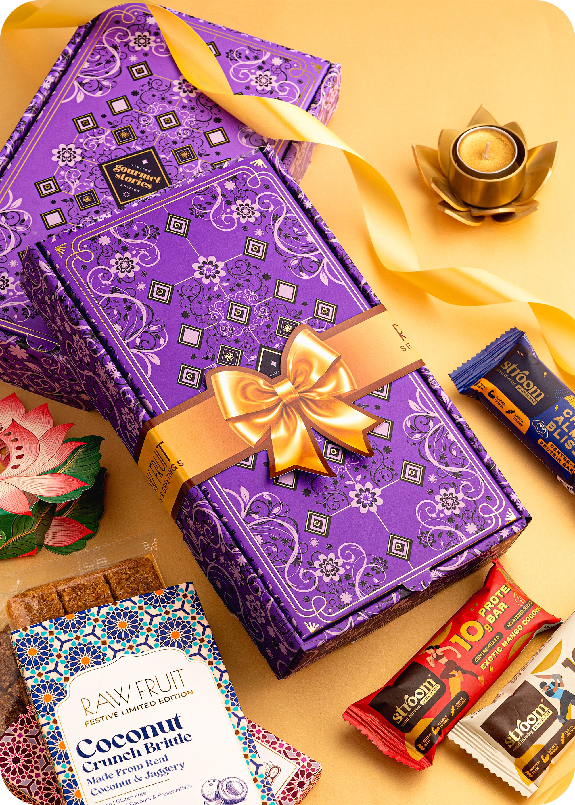 Diwali Delight Box : Protein Bars, Brittle Treats & Lantern Decor
