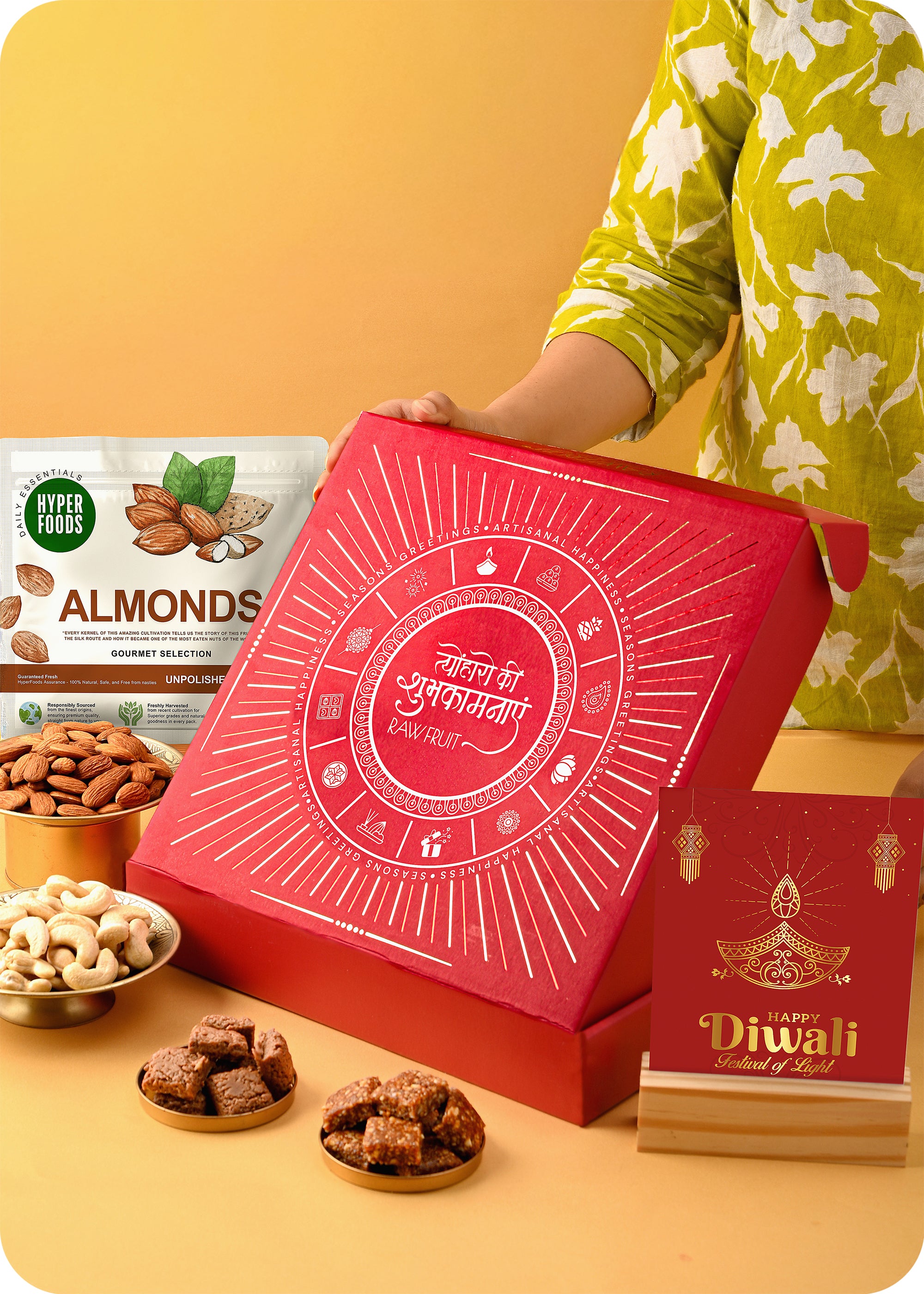 Elegant Diwali Gift Box : Premium Nuts, Brittle & Festive Decor