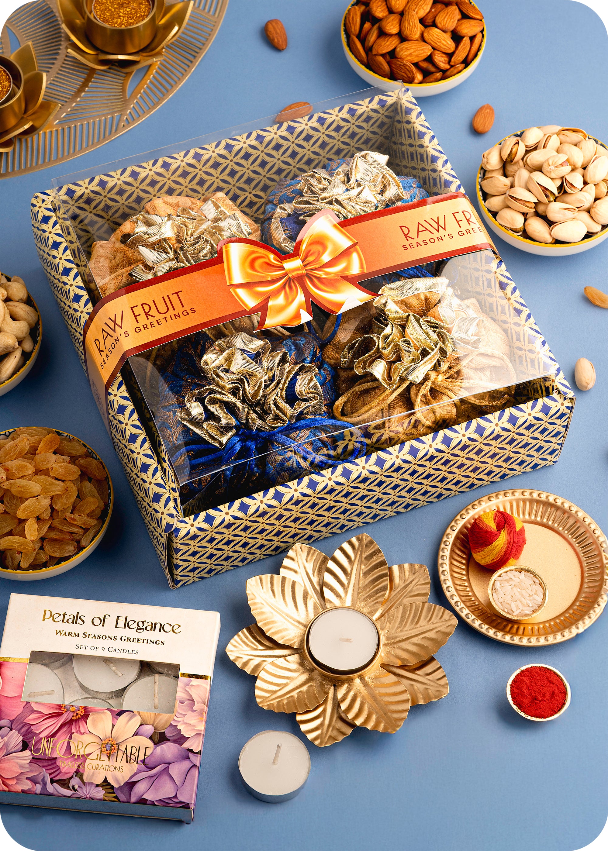 Bhai Dooj Dry Fruits Gift Box with Candle Holder