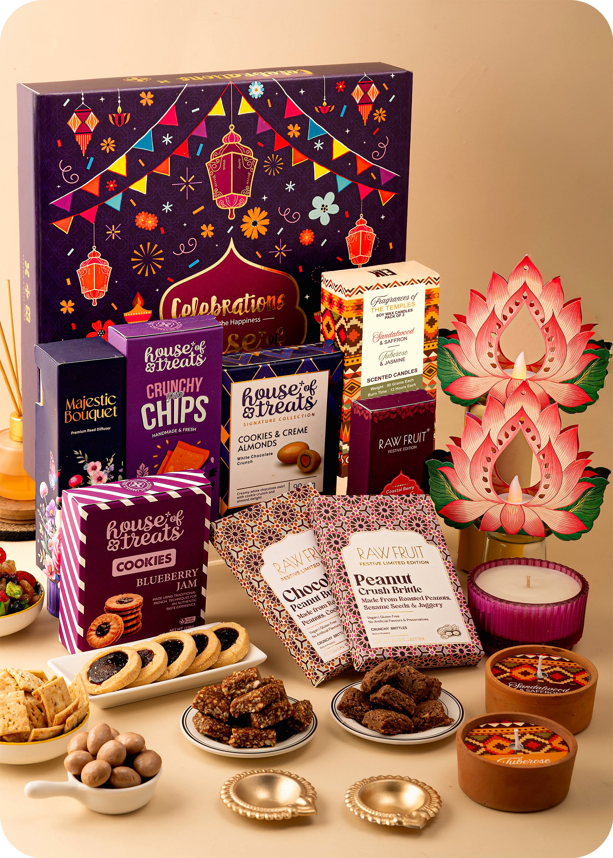 Festive Diwali Gift Hamper : Gourmet Snacks, Fragnance Decor & Festive Lights