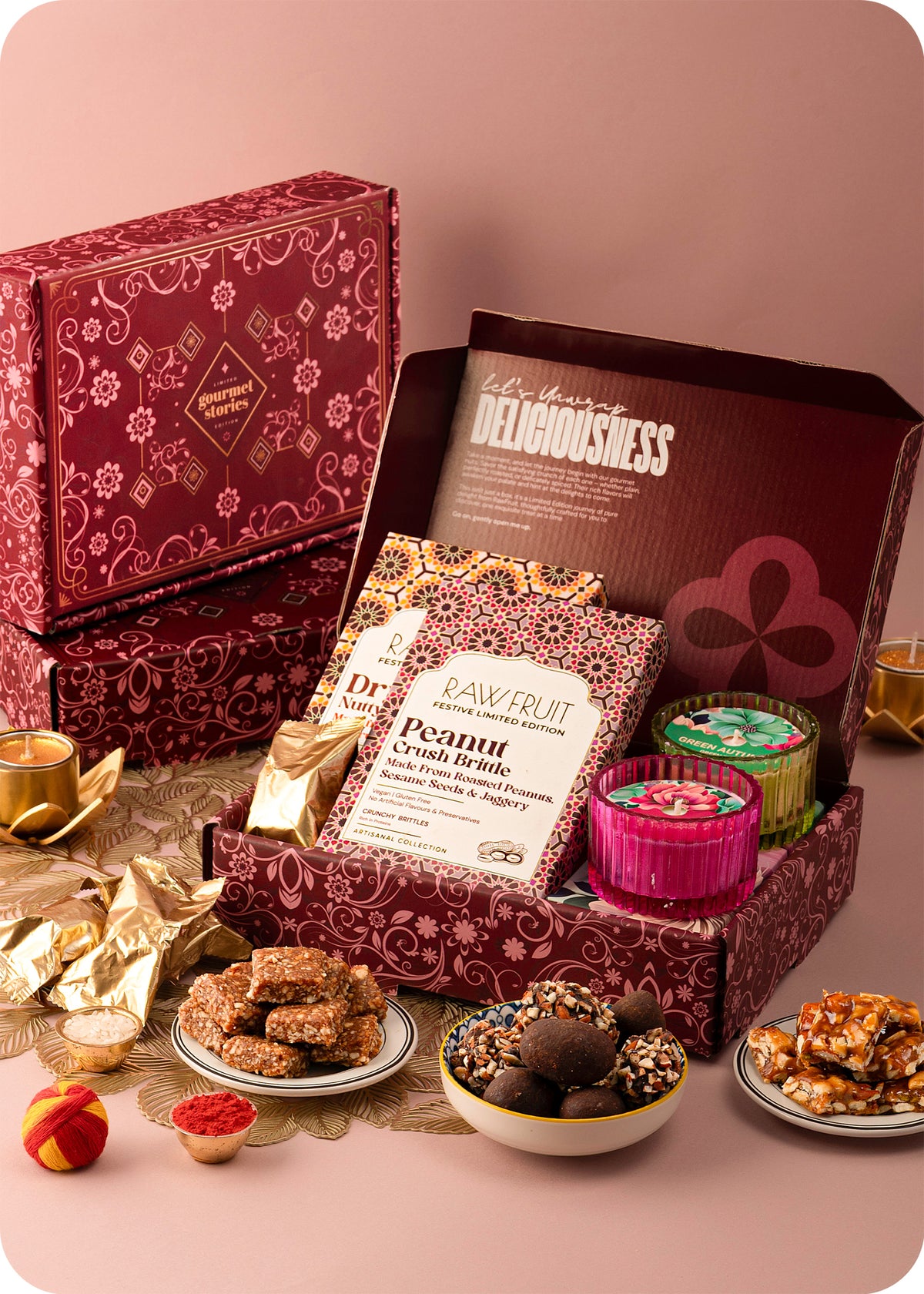Bhai Dooj Celebration Hamper with Brittle & Candles