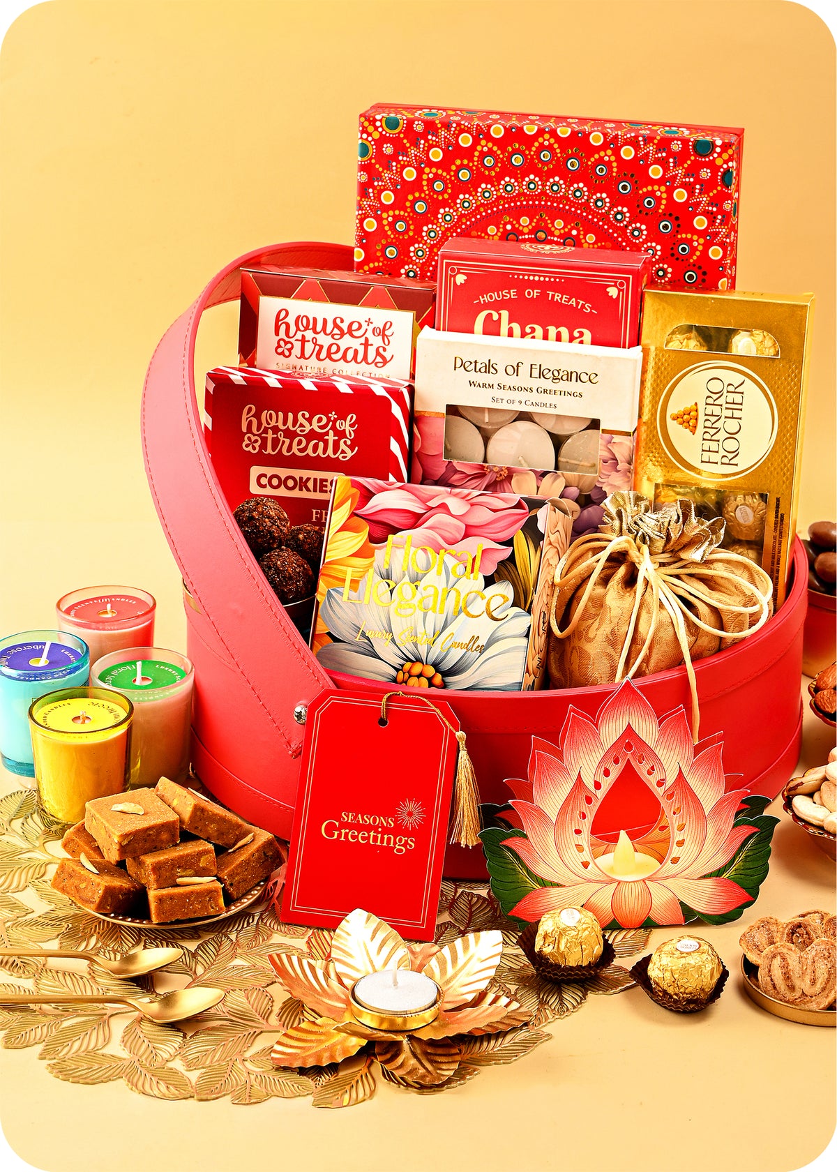 Festive Diwali Gift Basket with Chocolates, Sweets & Decor