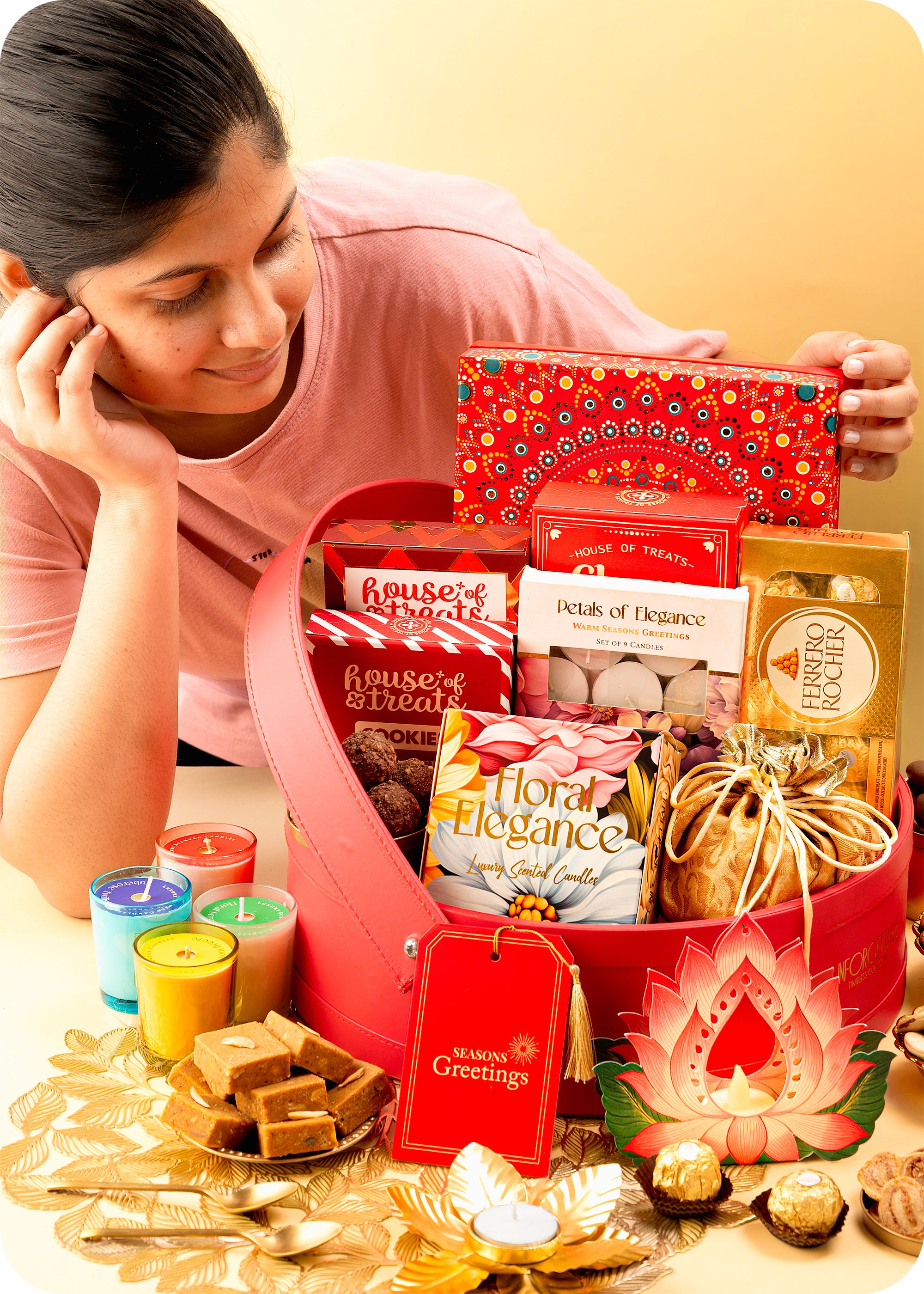 Festive Diwali Gift Basket with Chocolates, Sweets & Decor