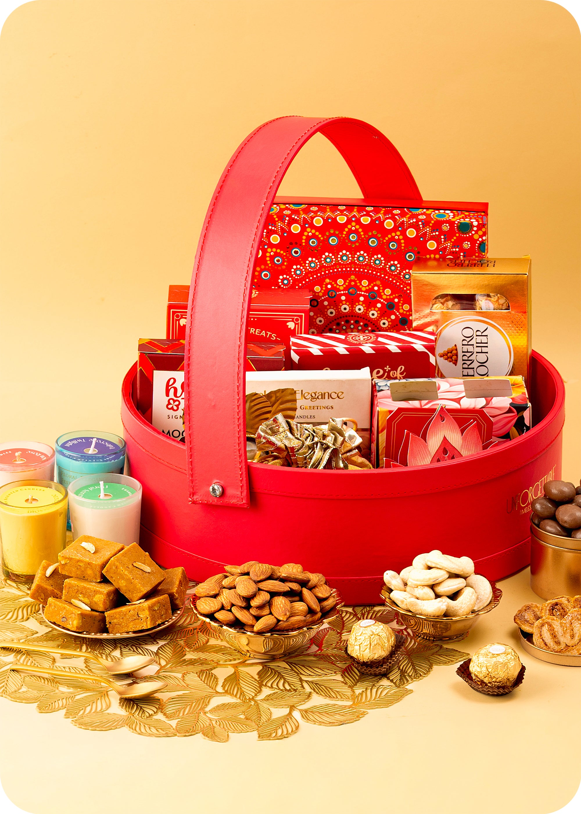 Festive Diwali Gift Basket with Chocolates, Sweets & Decor