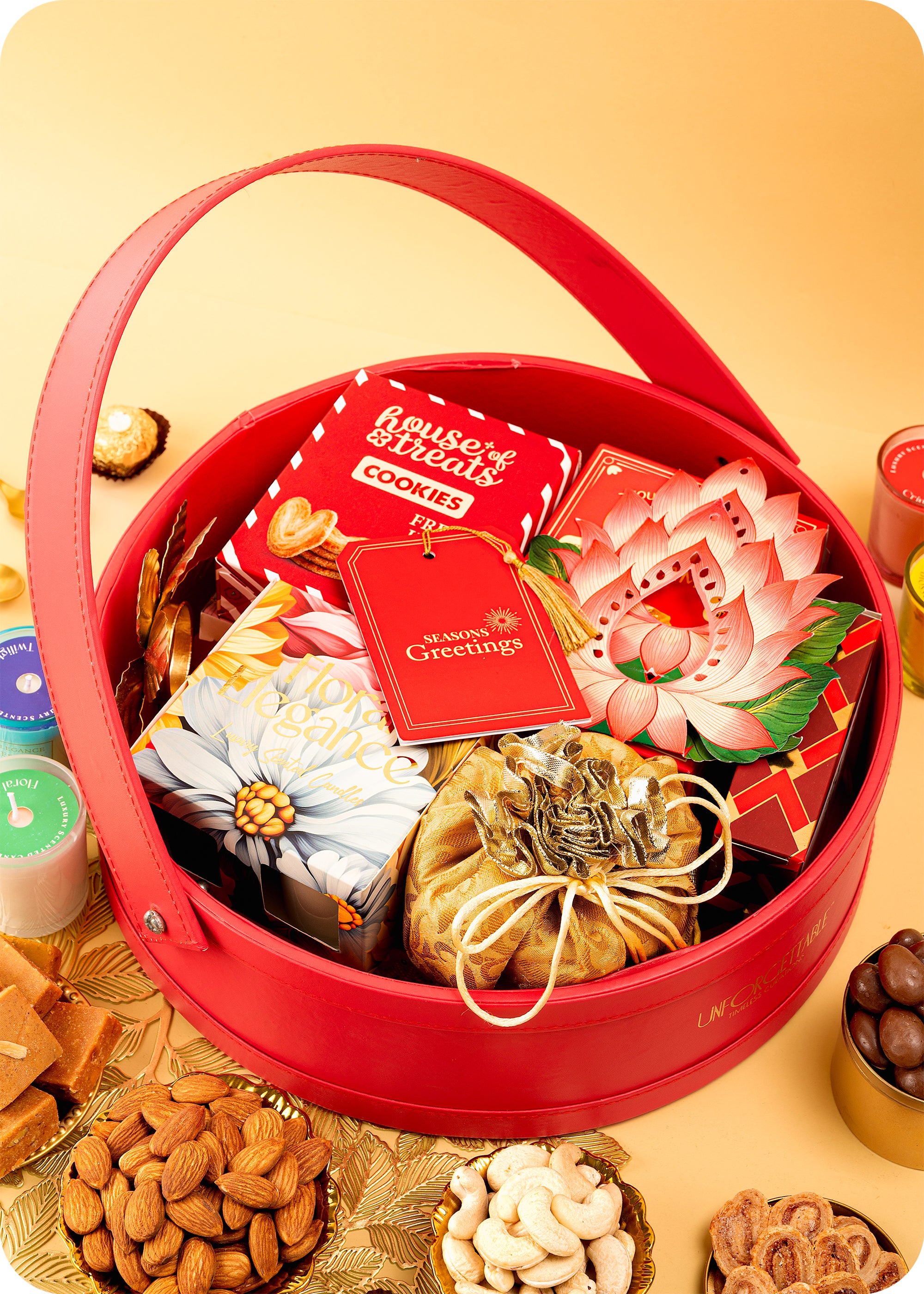 Festive Diwali Gift Basket with Chocolates, Sweets & Decor