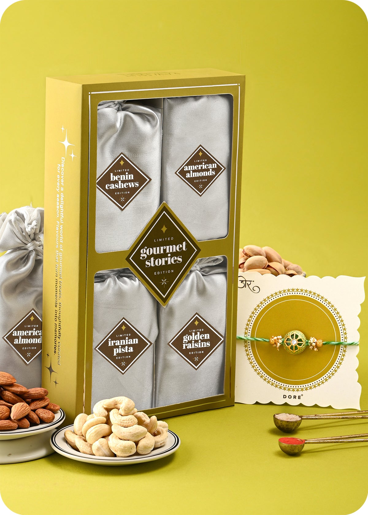 Rakhi Gift Box: Pack of 4 Dry Fruits with Rakhi