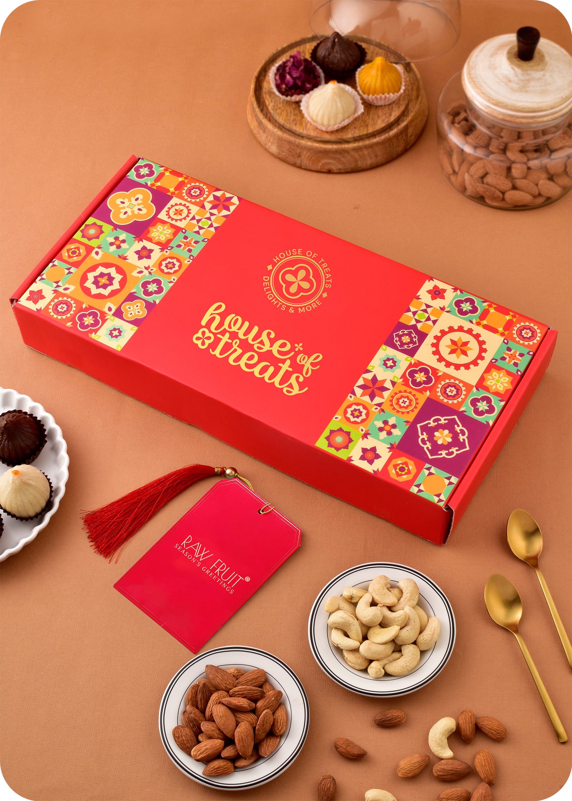 Set of 2 Rakhi with Sweets & Dry Fruits