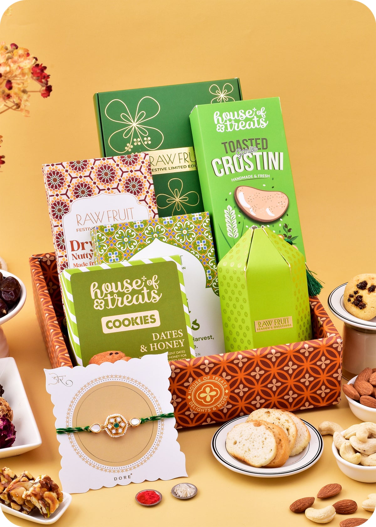 Rakhi Delights: Cookies & Dry Fruits Hamper with Rakhi