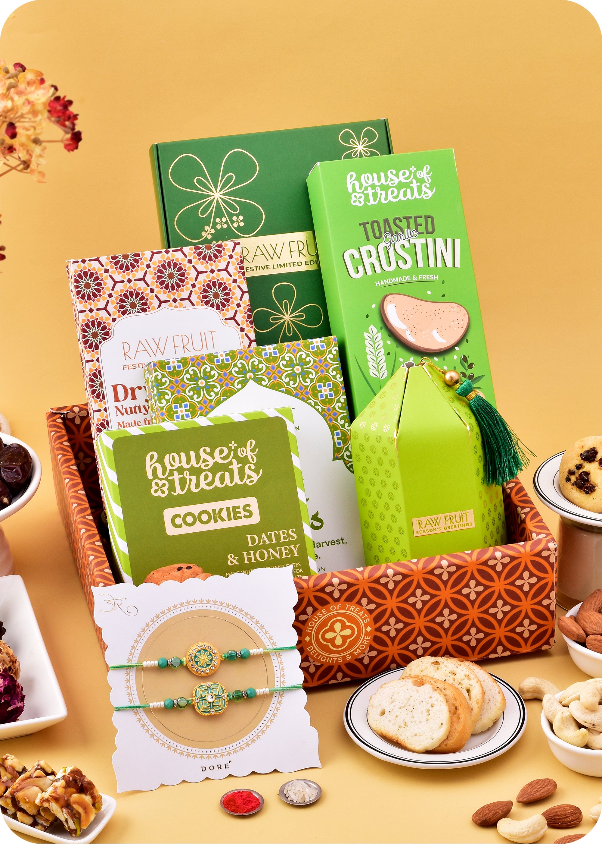 Rakhi Delights: Cookies & Dry Fruits Hamper with Rakhi