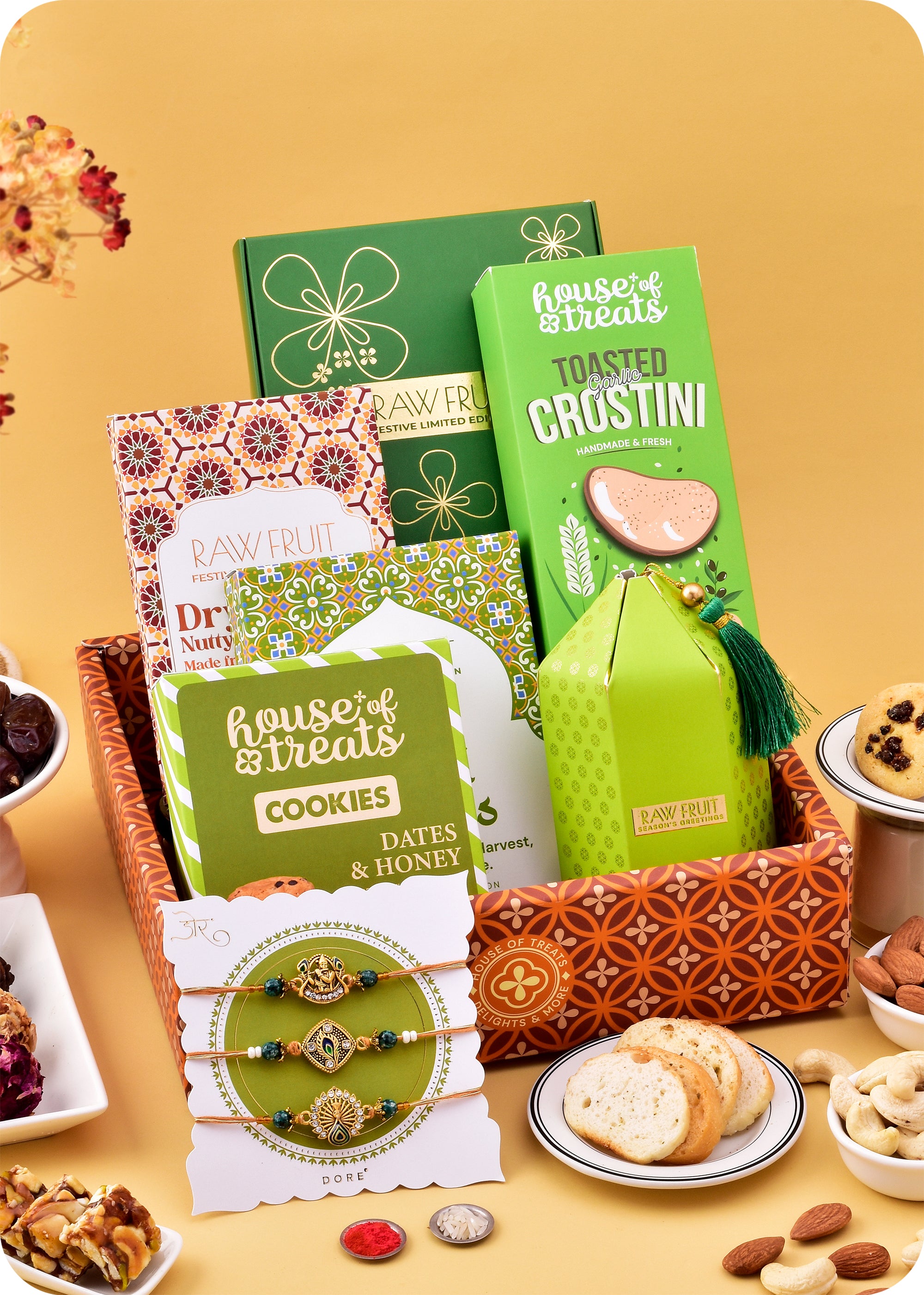 Rakhi Delights: Cookies & Dry Fruits Hamper with Rakhi