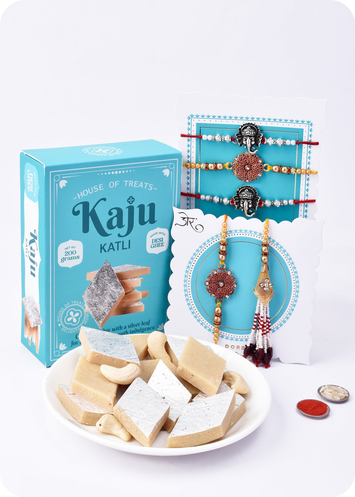 Sweet Celebrations: Kaju Katli with Set of 5 Rakhi
