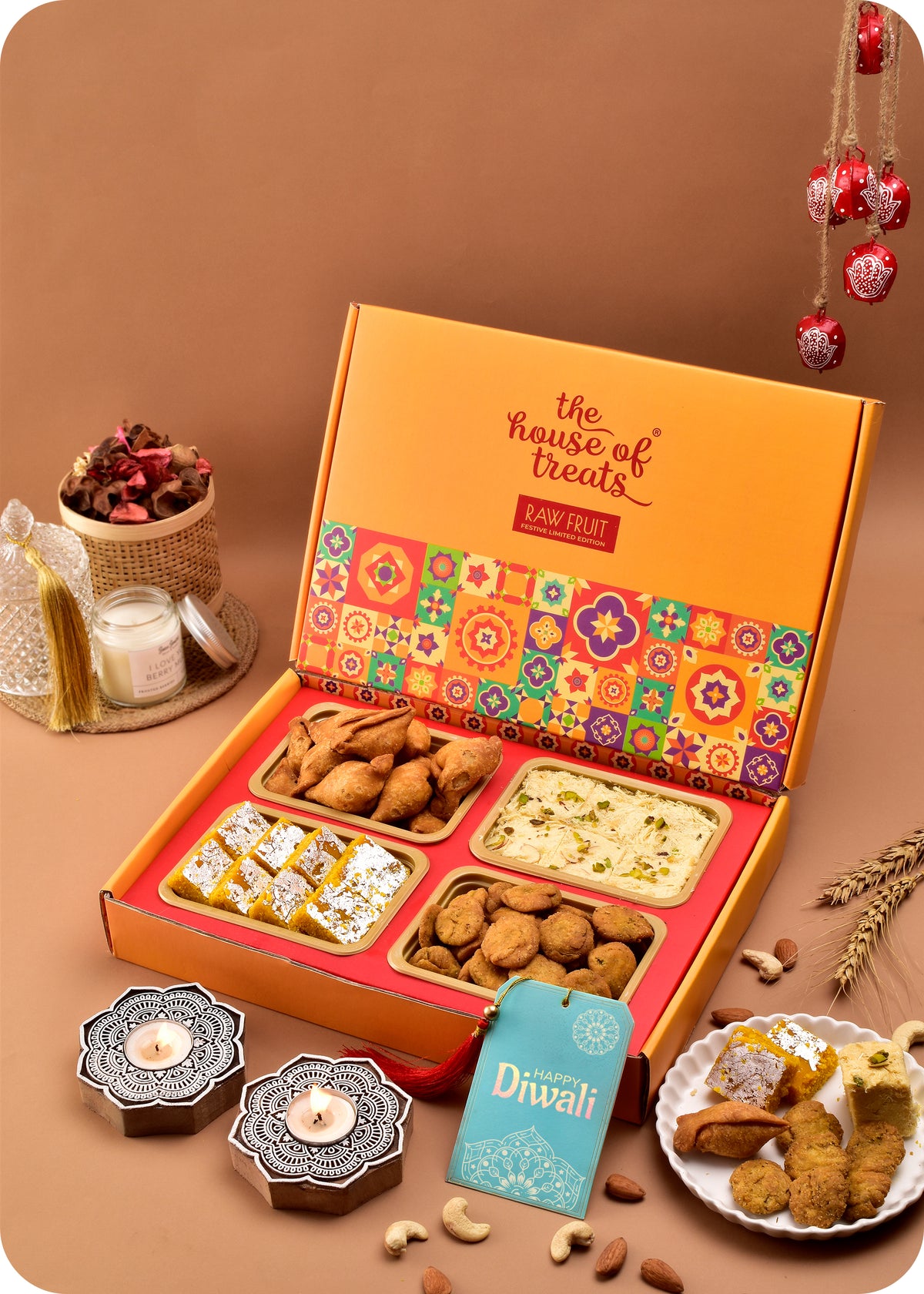 Diwali Gift Set: Sweets, Savories & Wooden Candle Stand