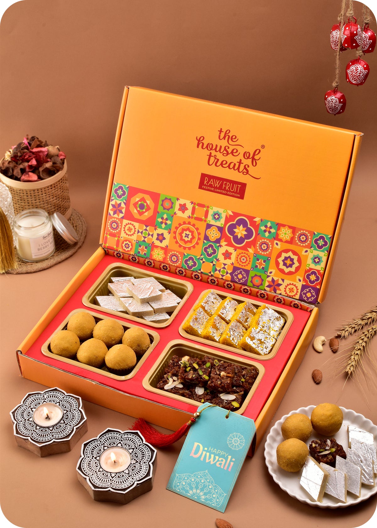 Sweets Gift Set with Block Print Candle Stands