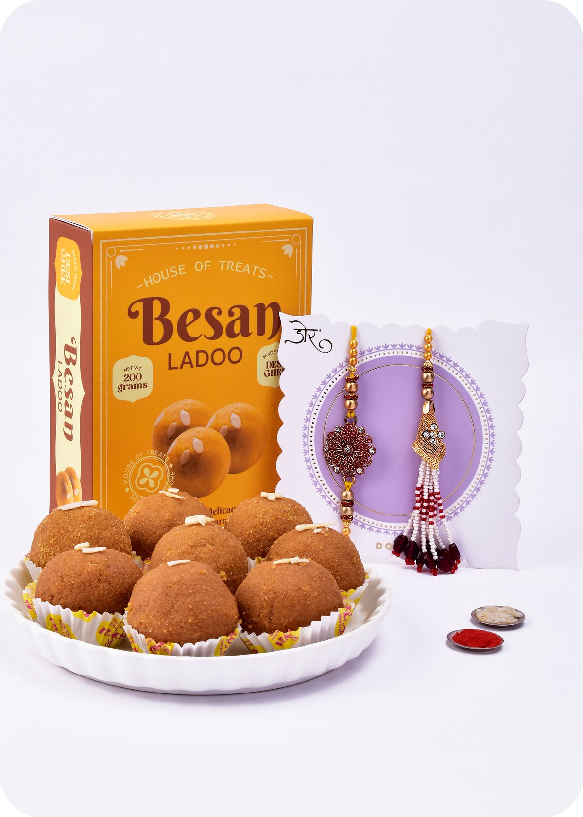 Gift Happiness: Besan Ladoo with Bhaiya Bhabhi Rakhi