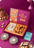 Traditional Diwali Sweets with Lotus Wooden Candle Stands