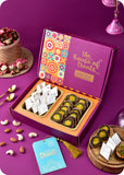 Delightful Diwali Gift Box with Sweets & Wooden Candle Holders