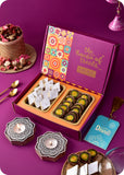 Delightful Diwali Gift Box with Sweets & Wooden Candle Holders