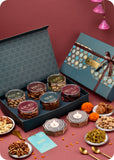 Diwali Dry Fruits Hamper with 6 Varieties & Elegant Wooden Candle Stands