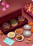 Traditional Diwali Gift Pack: Dry Fruits & Wooden Candle Stands