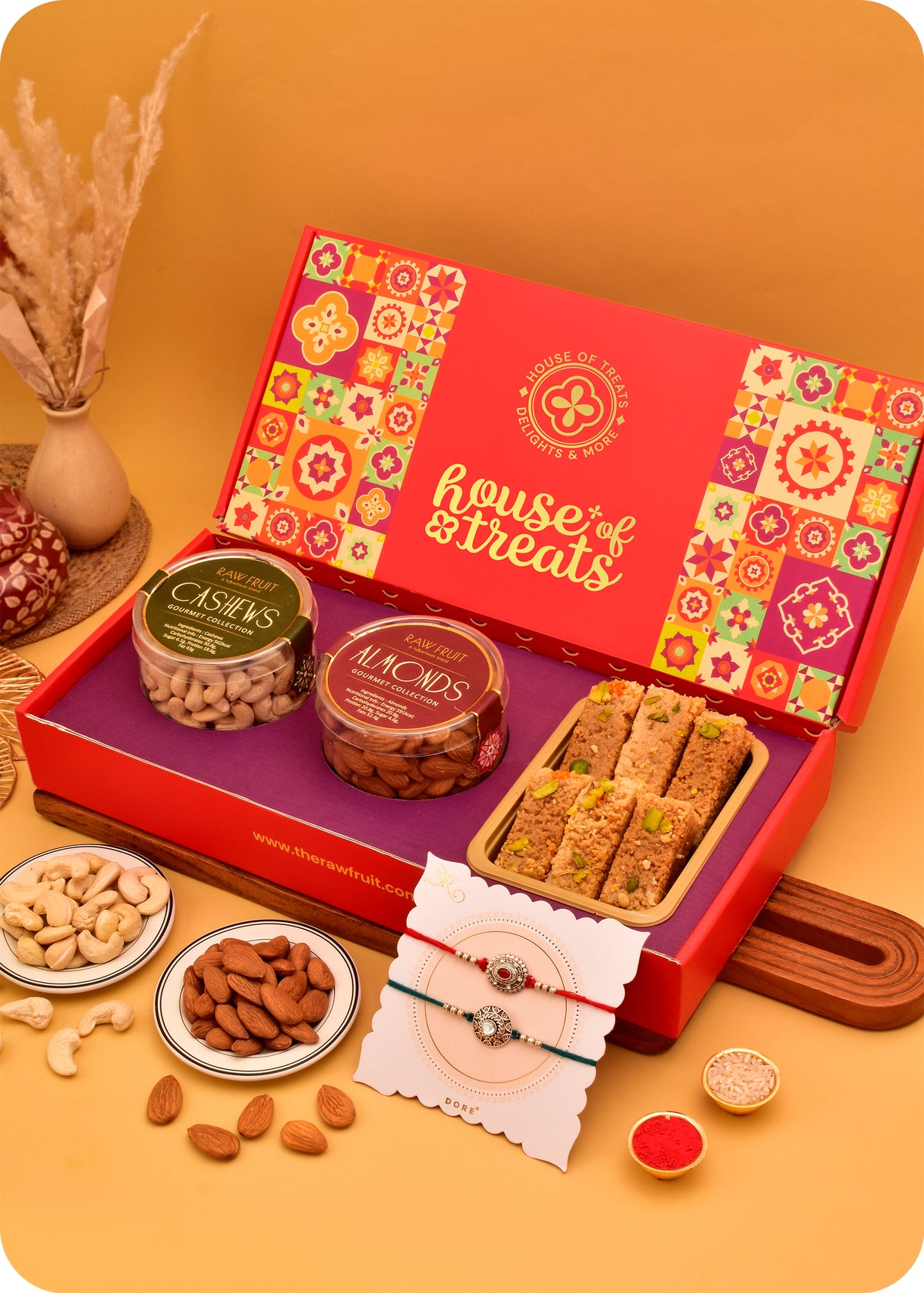 Set of 2 Rakhi with Sweets & Dry Fruits