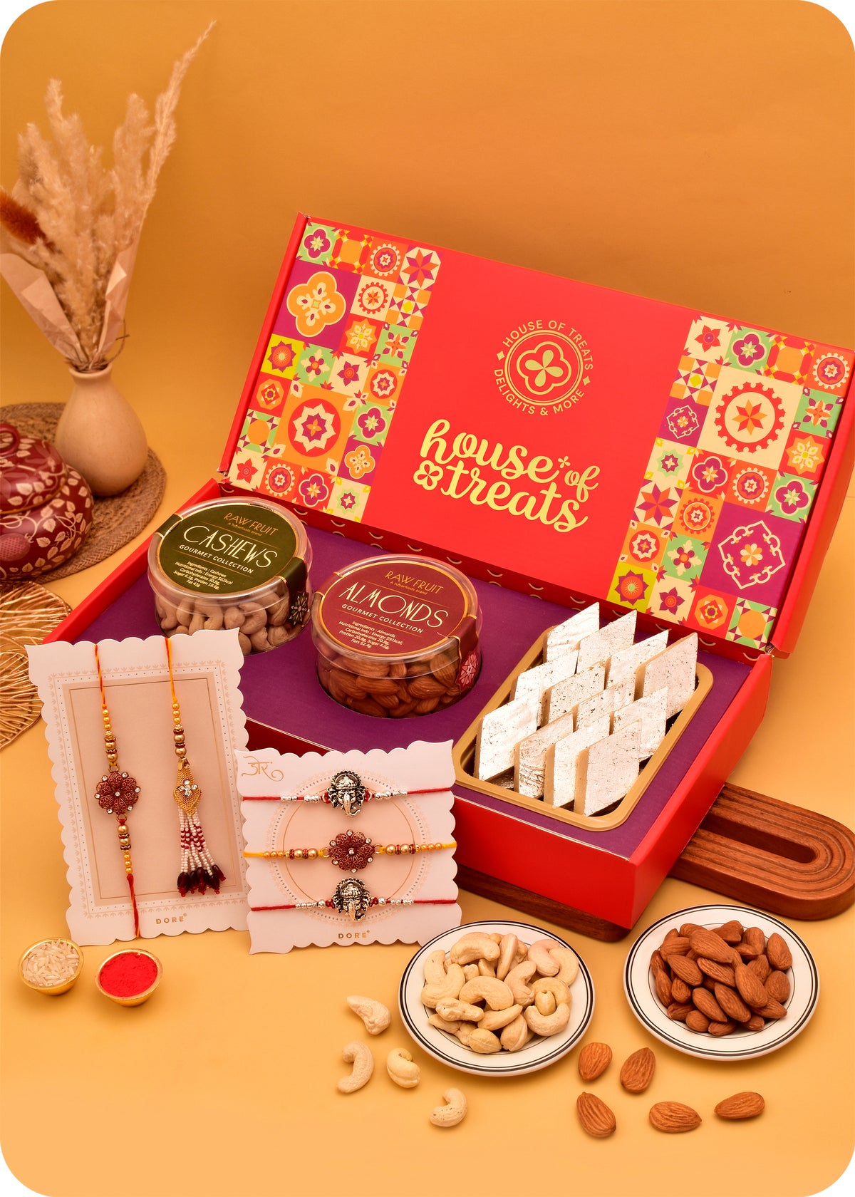 Dry Fruits & Sweets Combo Pack with Rakhi Set of 5