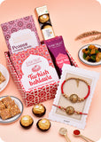Hamper Tray Dry Fruit, Chocolate, Peanut Brittle with Bhaiya Bhabhi Rakhi