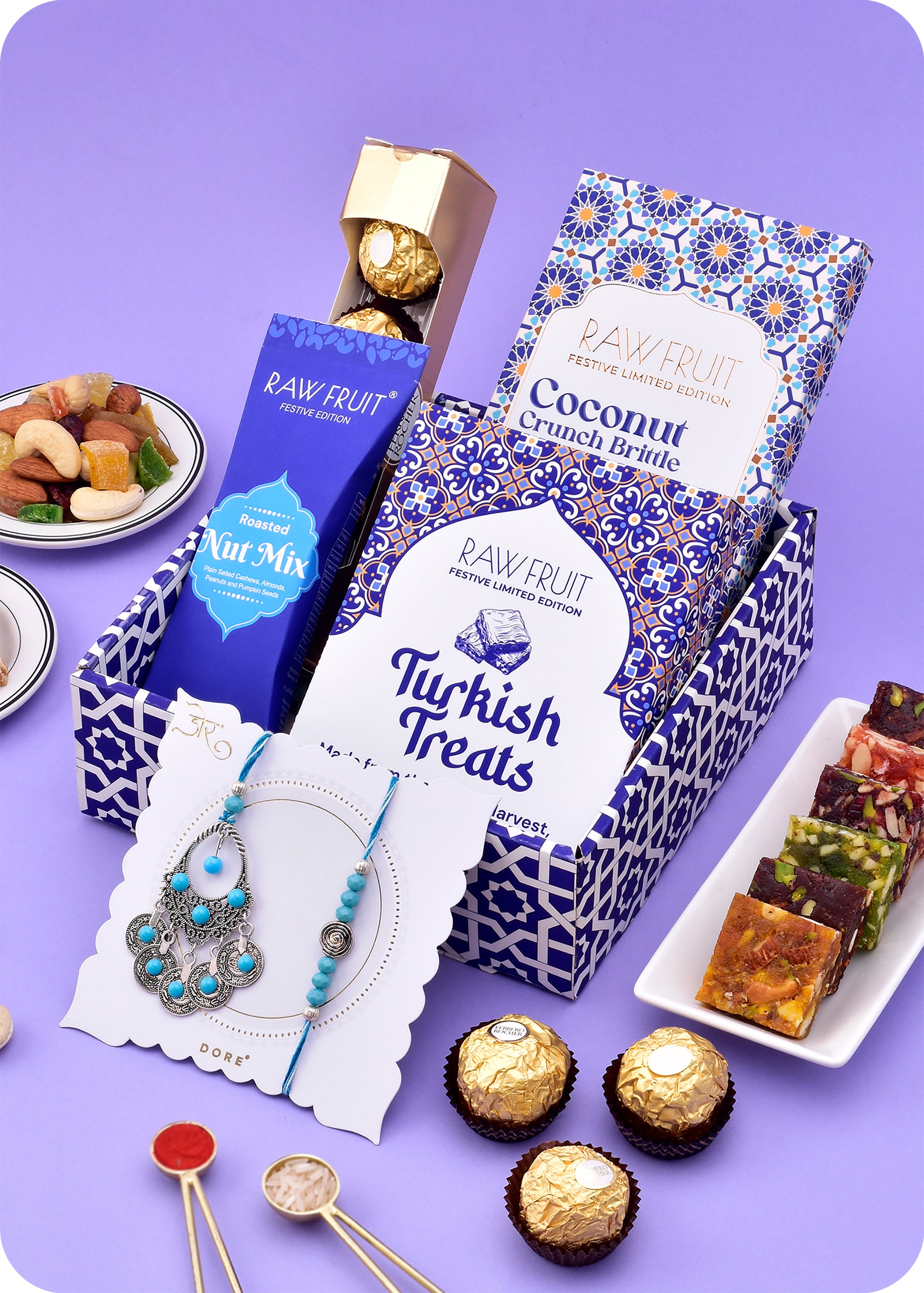 Rakhi Gift Hamper Contains: Coconut Crunch Brittle 100gm, Turkish ...