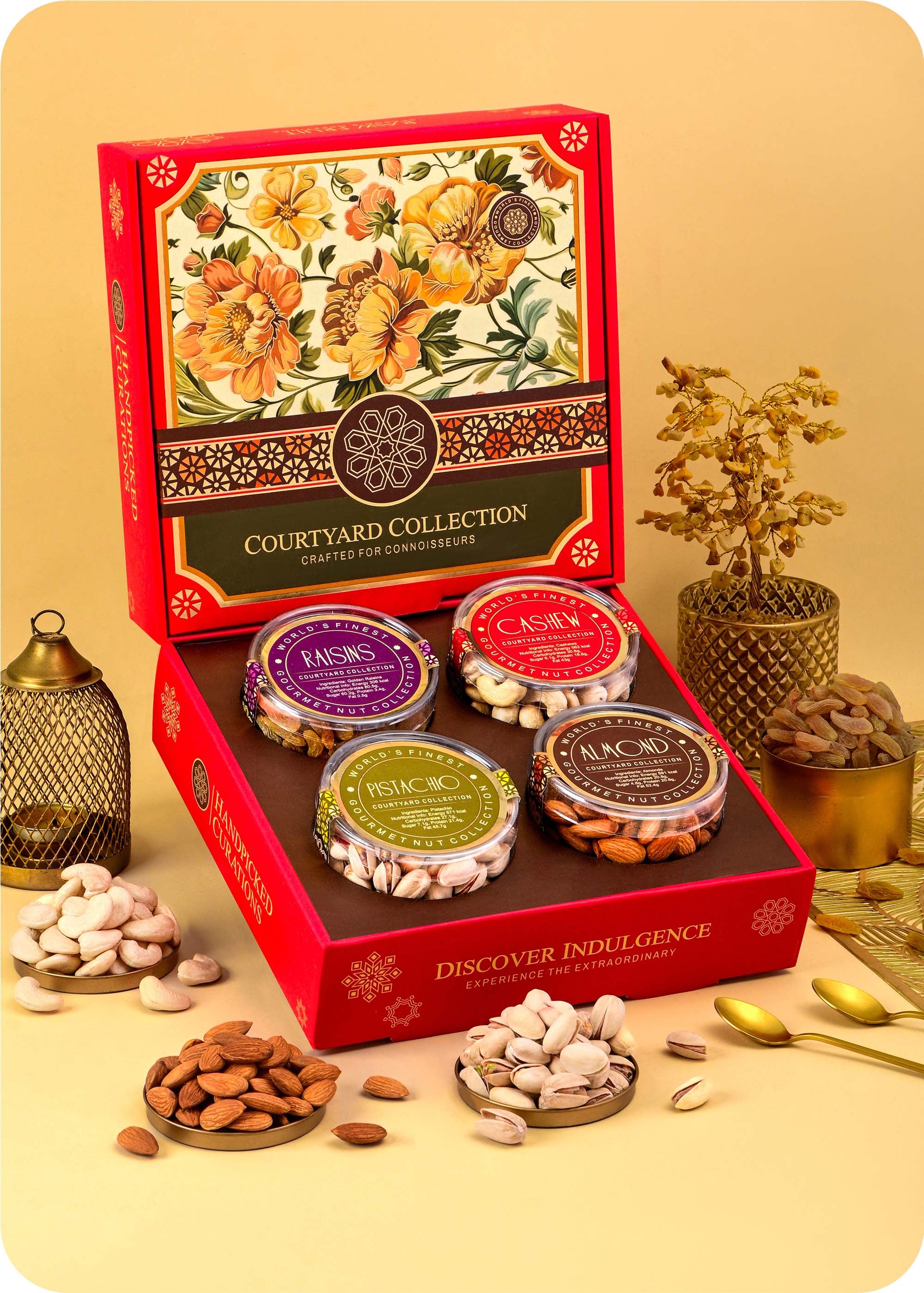 Courtyard Collection - 495 Grams Set of 4 Dry Fruits with Set of 2 Rakhi