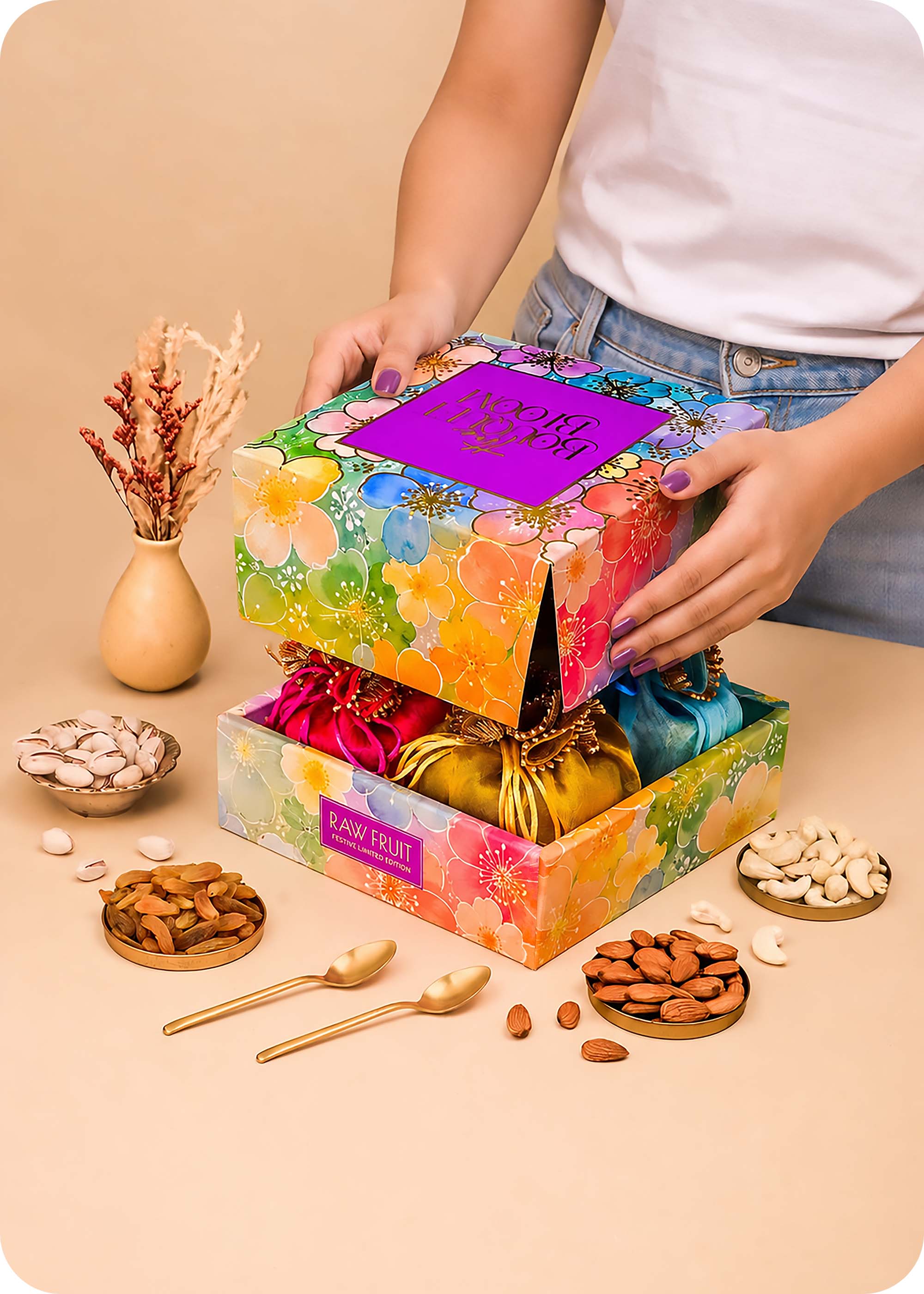 Dry Fruits Gift Hamper with Set of 3 Rakhi