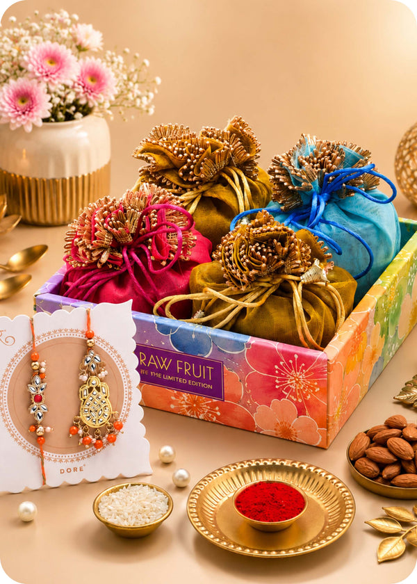 Dry Fruits Gift Hamper with Bhaiya Bhabhi Rakhi Set