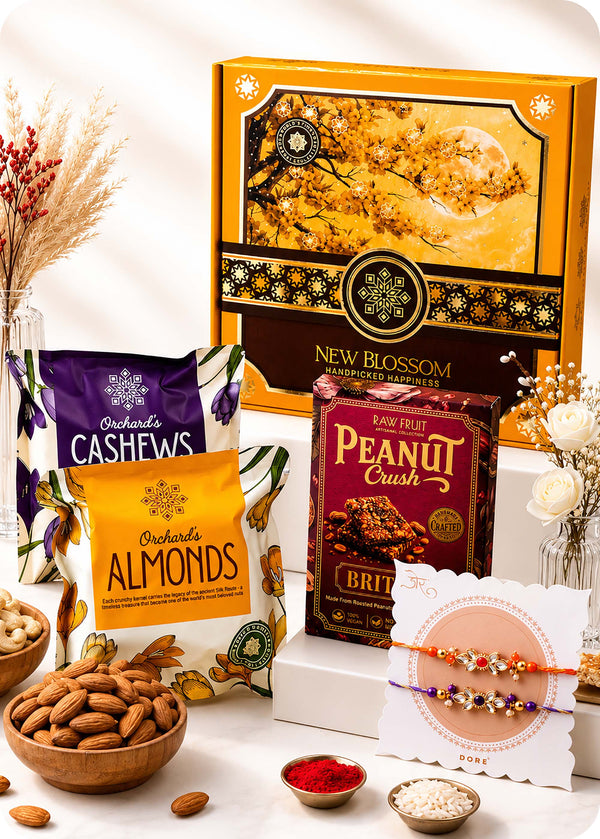 Festive Dry Fruits Gift Pack, Brittles with Set of 2 Rakhi