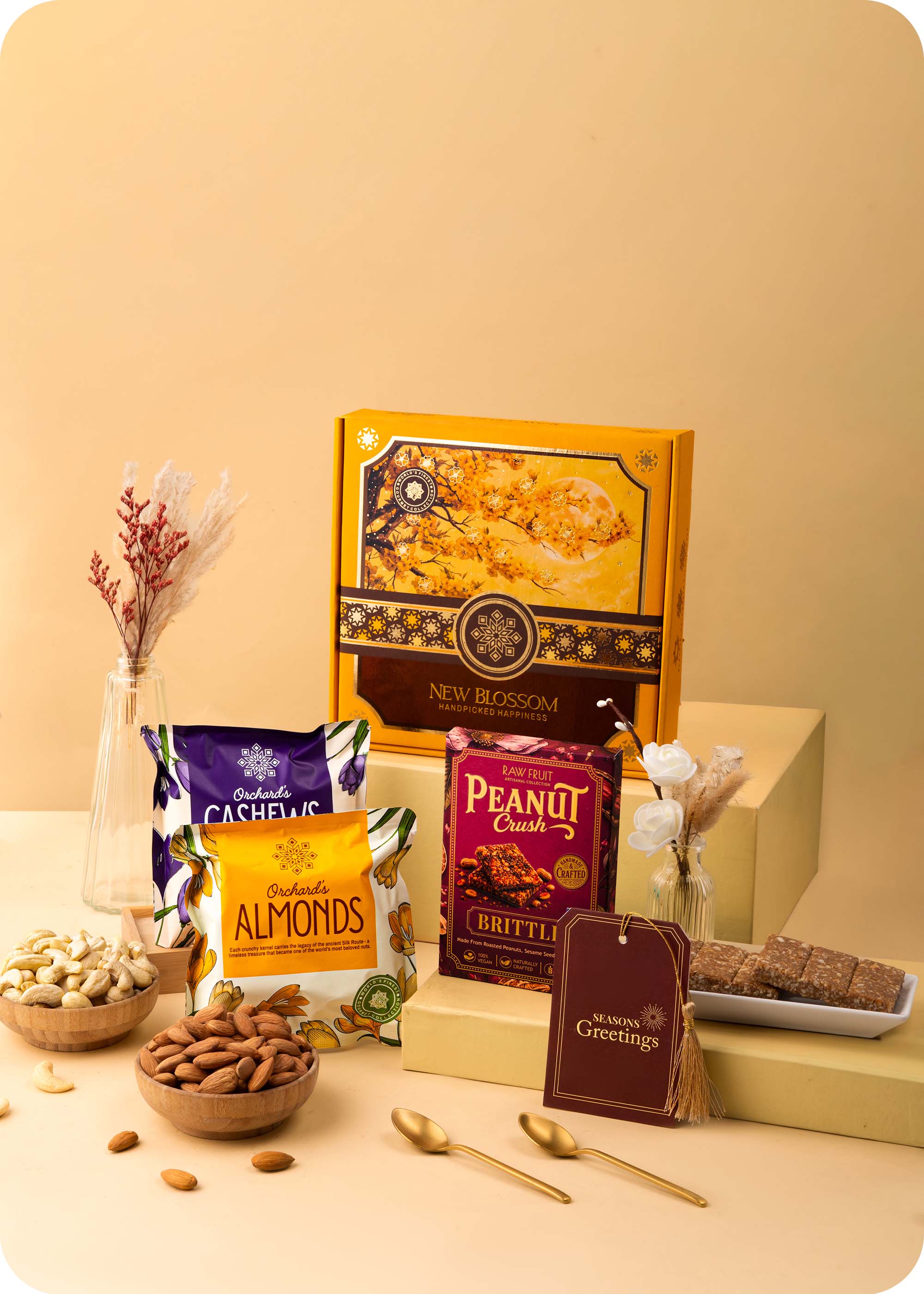 Festive Dry Fruits Gift Pack, Brittles with Bhaiya Bhabhi Rakhi Set