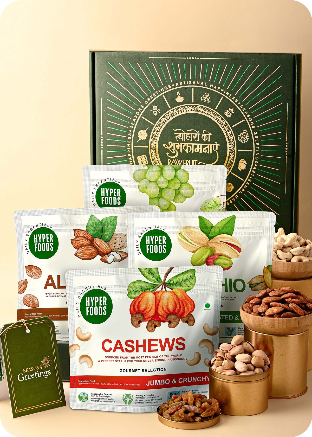 Cashews, Almonds, Raisins, Pistachios  Dry Fruits Gift Box – Healthy Festive Hamper