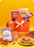 Gift Hamper: Snacks, Brittle with Sweets including milk cake, belgian chocochip cookies, chocolate peanut butter bar, milk chocolate, cashews and almonds