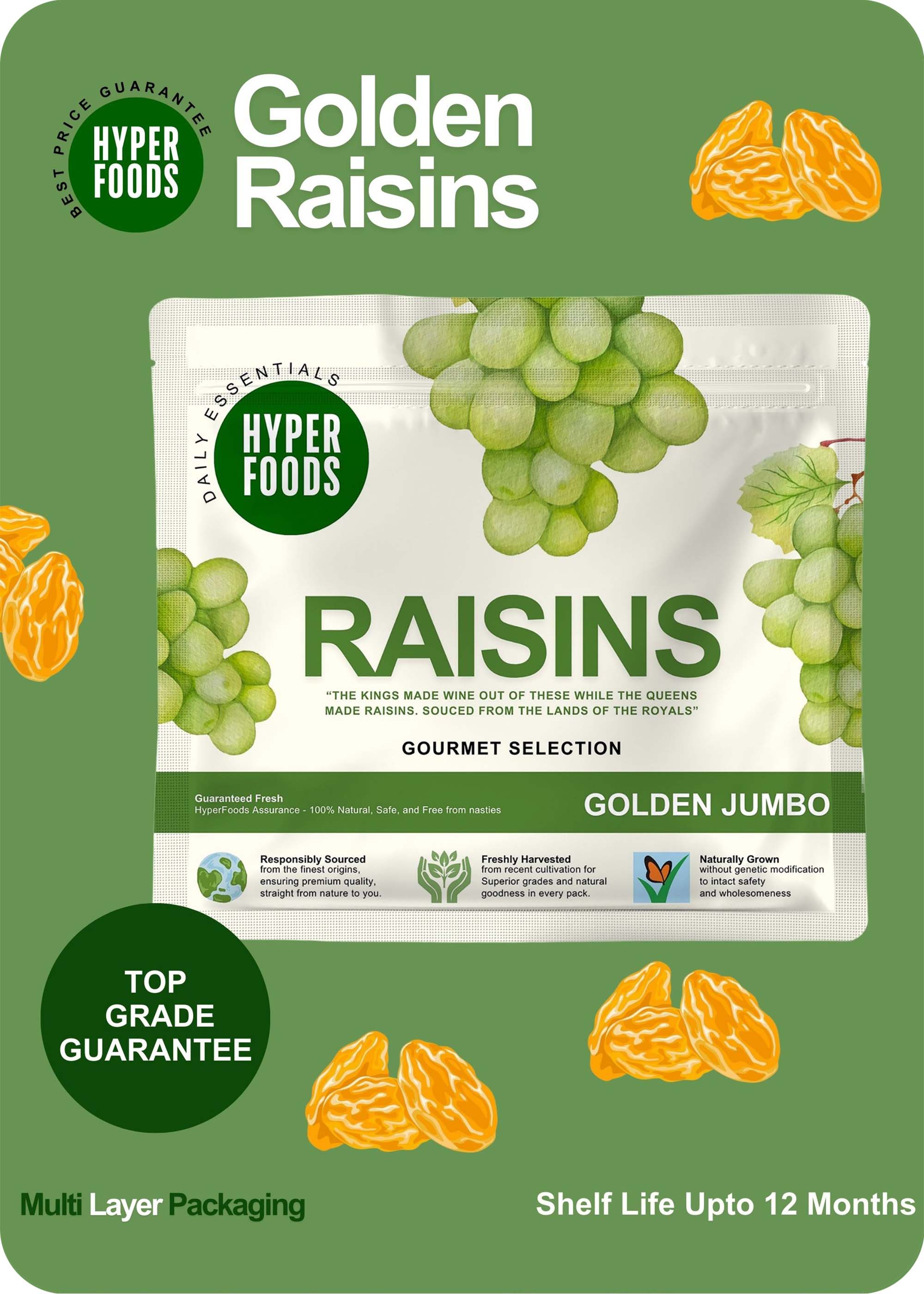 Golden Raisins Resealable Pouch 400gm (200gm x 2 Each)