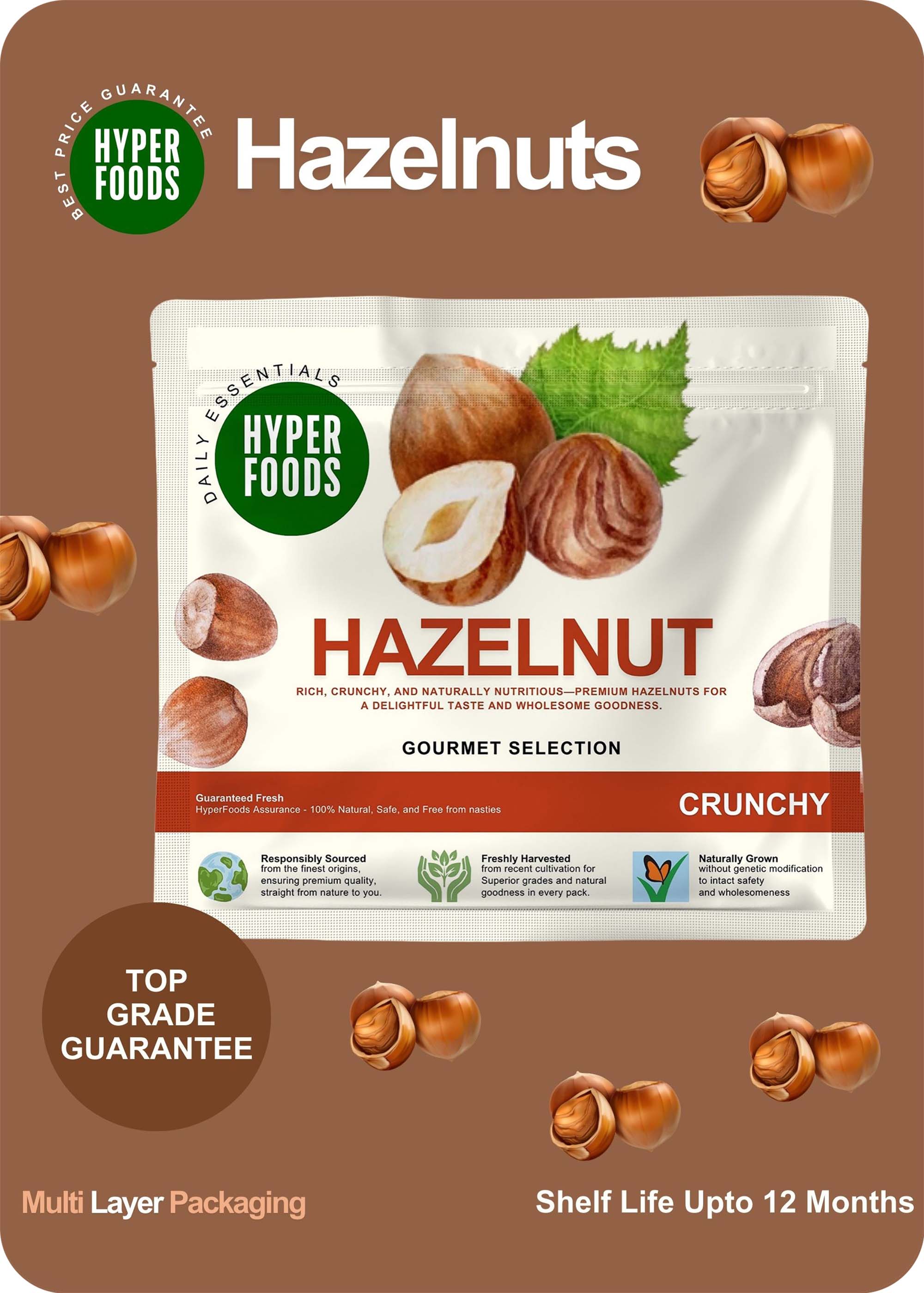 HazelNuts Resealable Pouch 400gm (200gm x 2 Each)