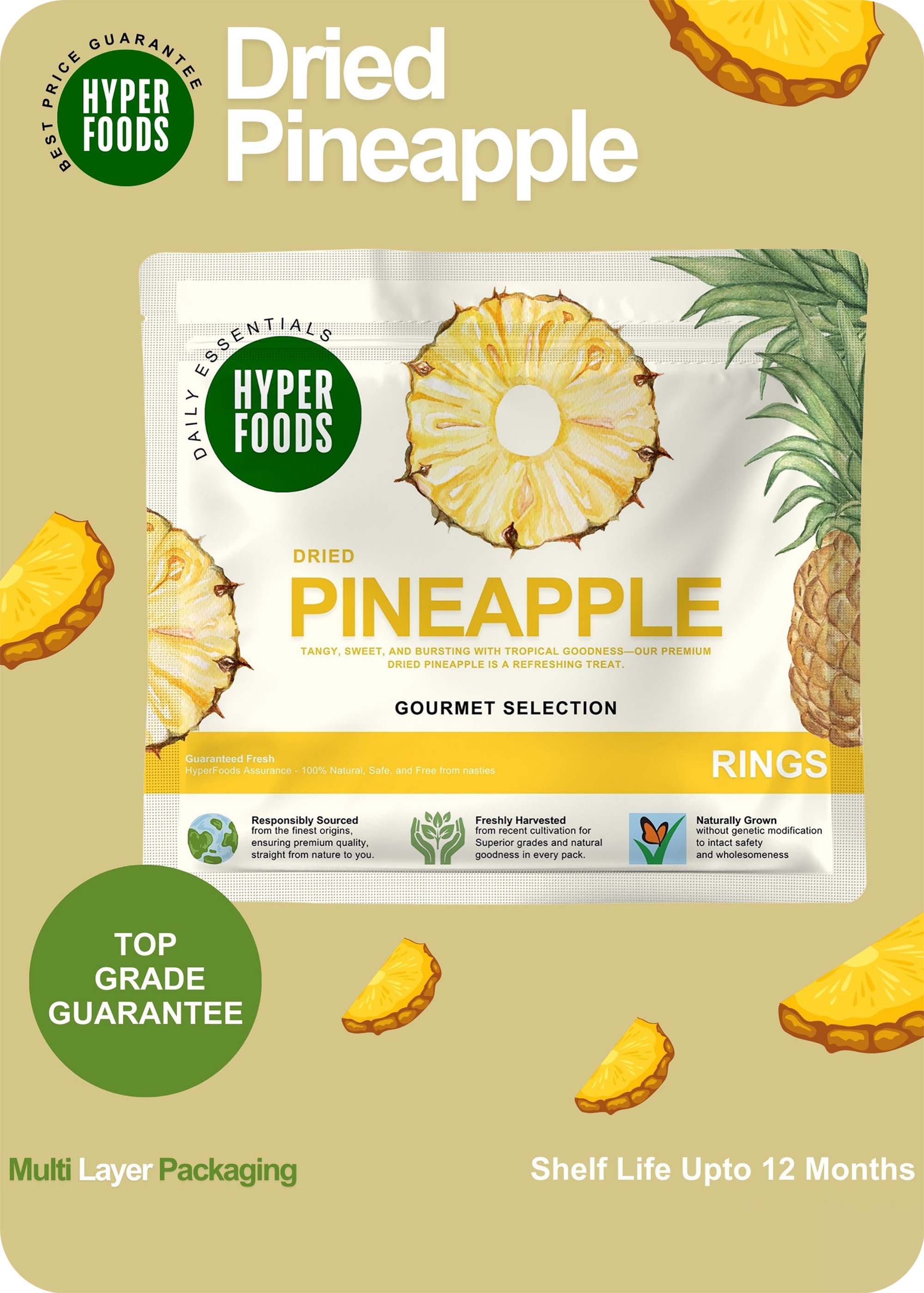 Dried Pineapple Sliced Resealable Pouch 200gm