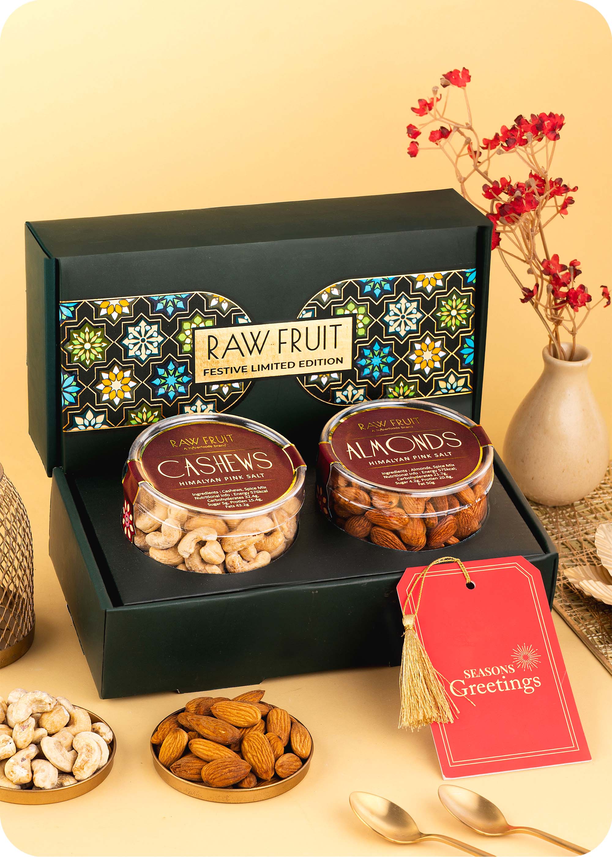 Roasted Dry Fruits Gift Pack including pink salt cashews and pink salt almonds