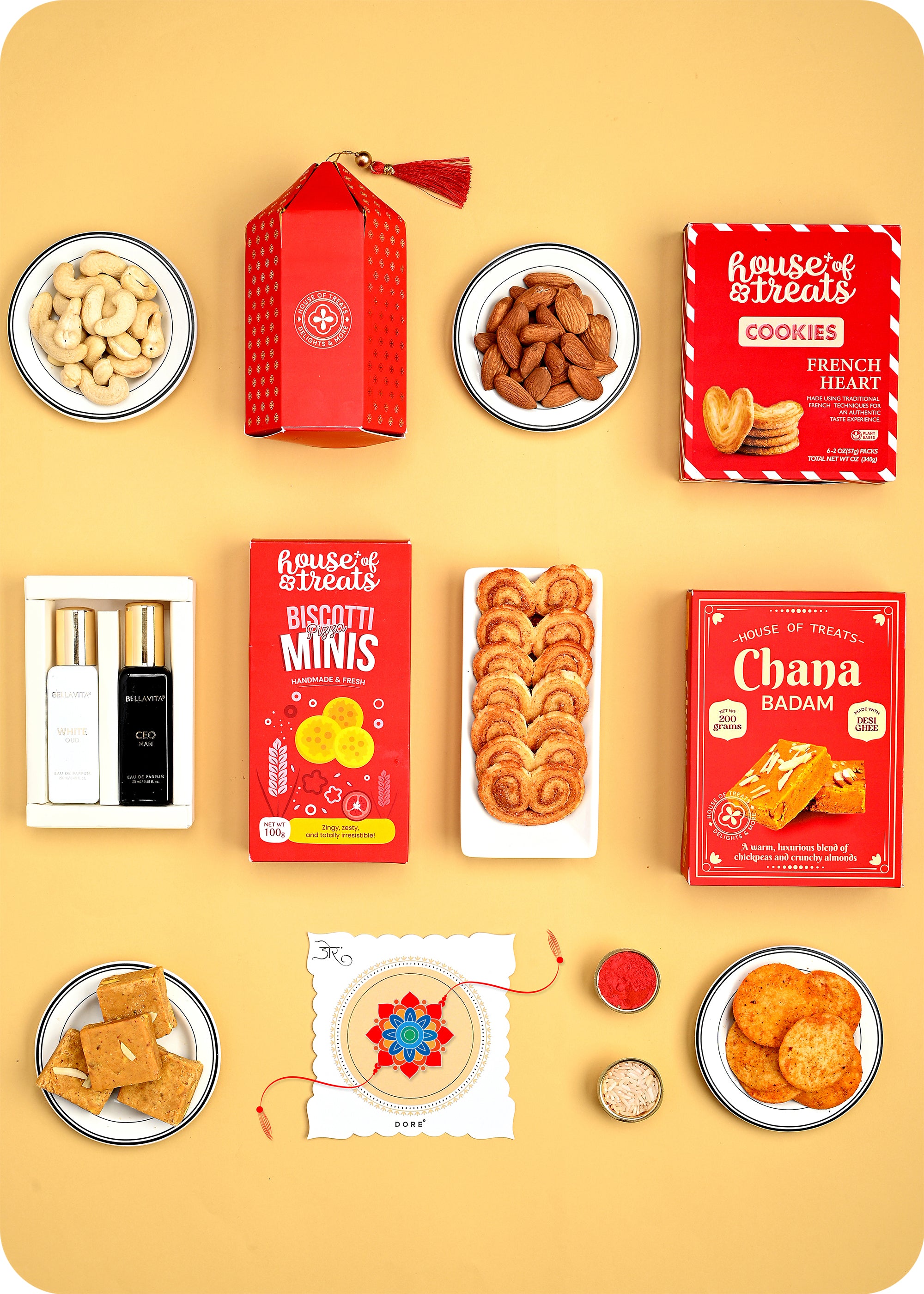 Rakhi Gift Basket: Sweets & Snacks with 3 Rakhi