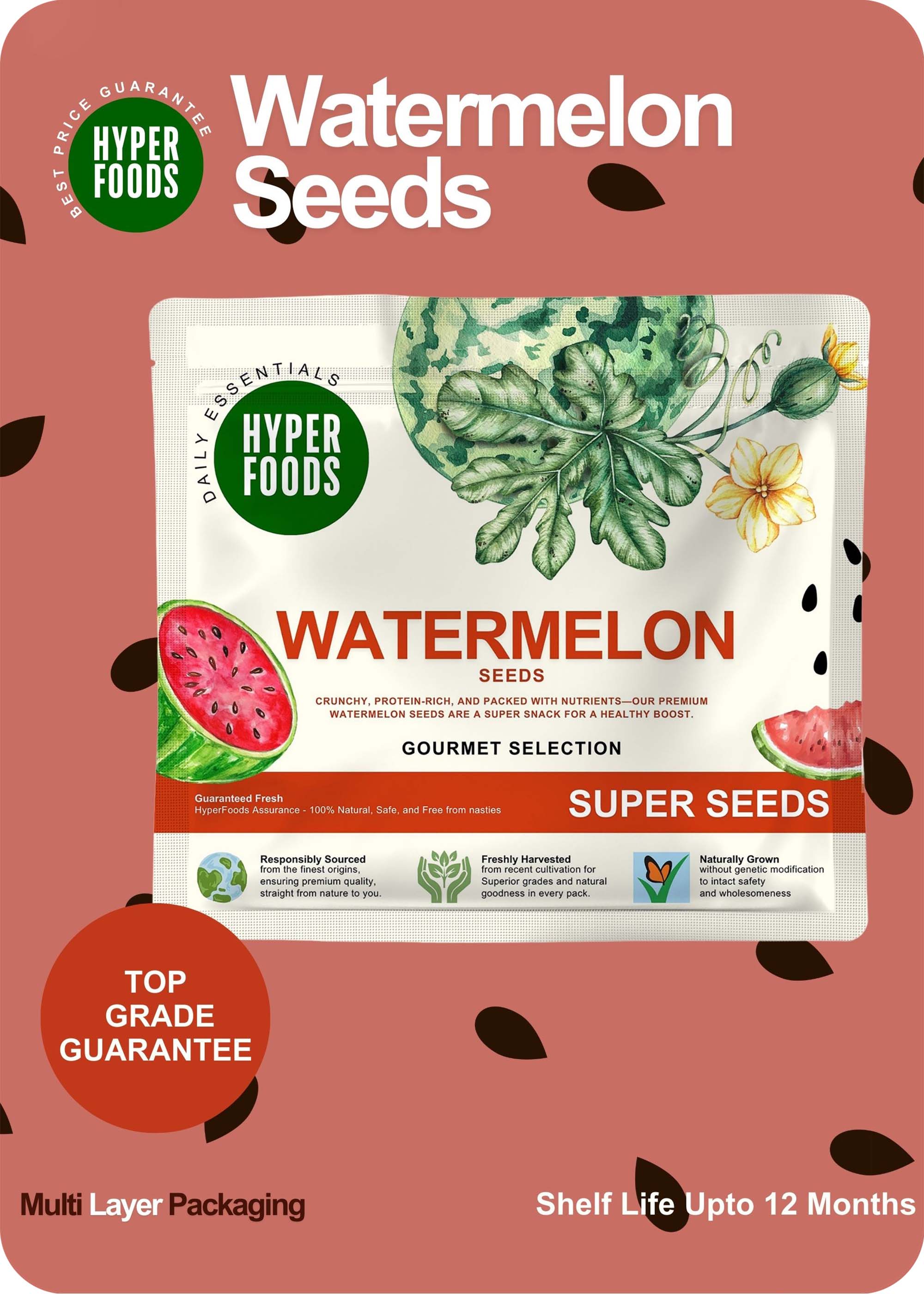 Watermelon Seeds Resealable Pouch 400gm  (200gm x 2 Pack)