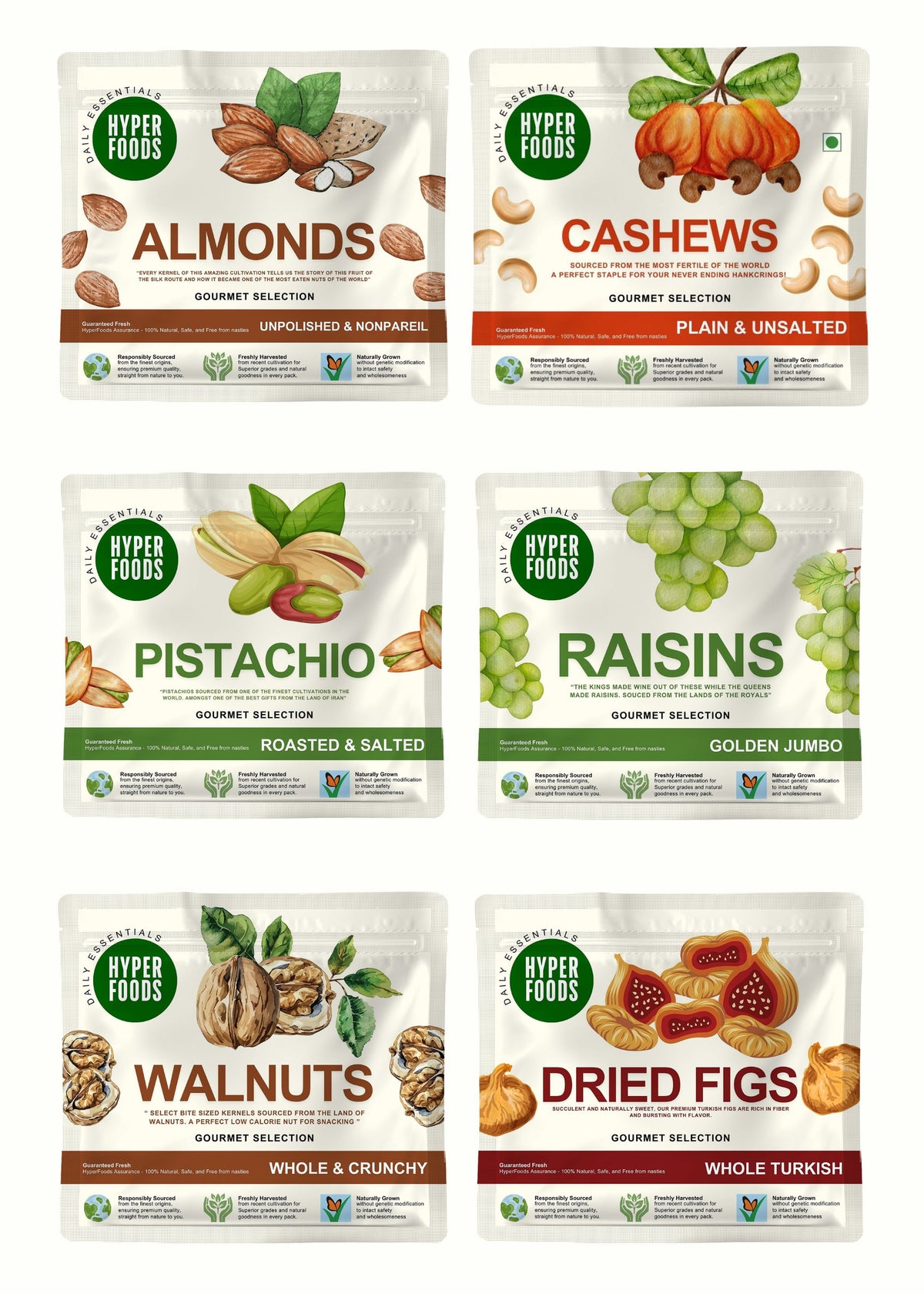cashews, almonds, pistachios, raisins, walnuts, figs dry fruits pack