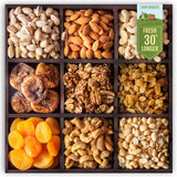Seasons Greeting Wooden Tray with Premium Dry Fruits & Dried Apricot, Basic, Red